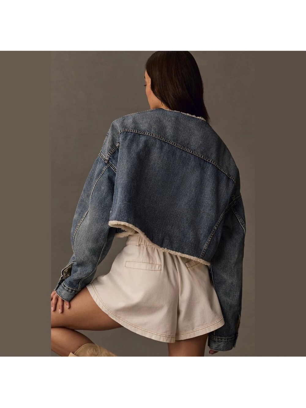 Denimist x Free People Faux Shearling Oversized Cropped Denim Jacket Jean lined - Picture 3 of 10
